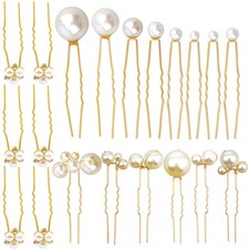 Wedding Pearl Hair Pins for Brides Bridal Elegant Rhinestones Gold 30 Pieces