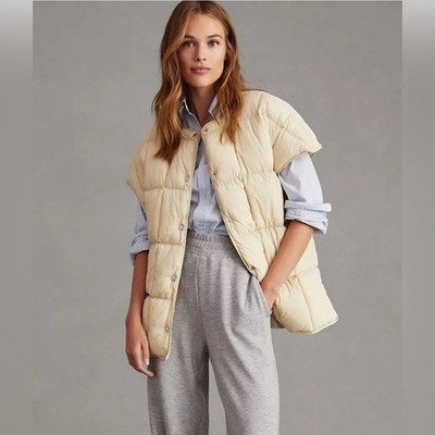 PILCRO Anthropologie Cream Ivory Quilted Puffer Vest Sleeveless Jacket ONE SIZE