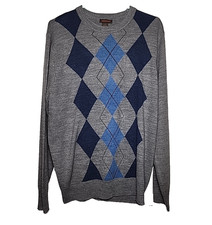 Dockers Argyle Gray Blue Soft Long Sleeve Classic Pullover Sweater Men's L