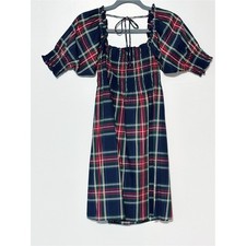 Hill House Athena Nap Dress Navy Tartan Plaid Women's X-Small 100% Cotton