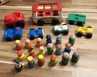 Vintage Lot Of Fisher Price Little People Plastic & Wooden And Cars