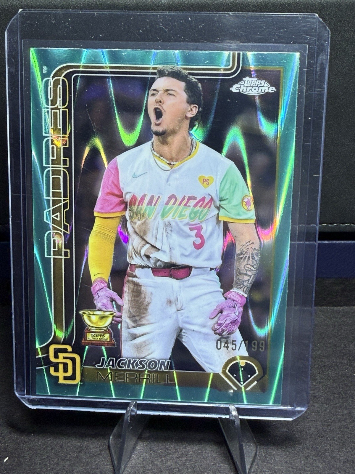 2025 Topps Chrome Jackson Merrill #61  Aqua Lava Refractor /199 Rookie Cup 🔥🔥