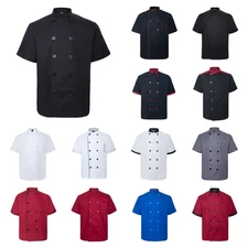 Unisex Chef Coat Jacket Short Sleeve Restaurant Kitchen Work Uniform Workwear