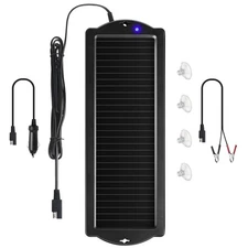 Portable 12V Solar Trickle Charger with Cigarette Lighter Plug for All Vehicles
