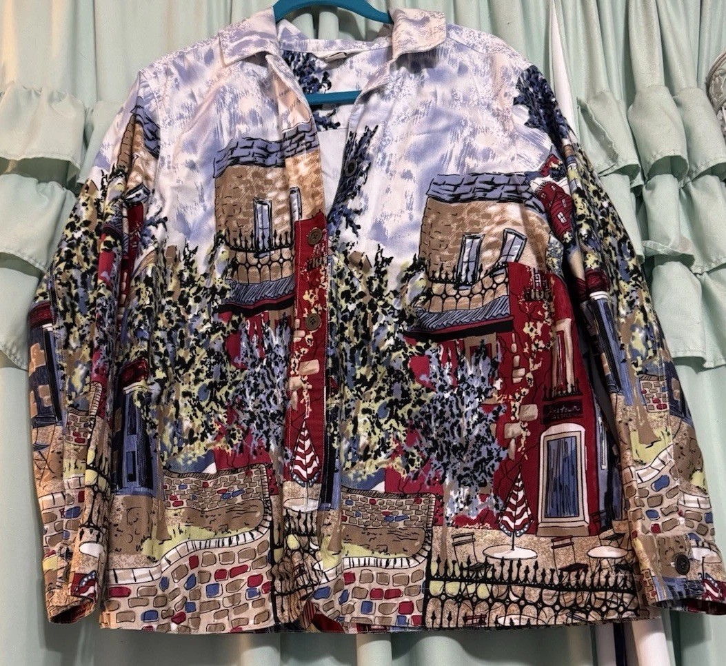 Women's 2XL CJ Banks by Christopher & Banks Button Down Jacket House Design Vtg