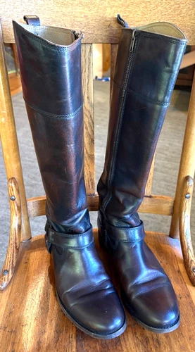 FRYE Melissa Harness Inside Zip Tall Dark Brown Leather Tall Boots 76929 8B