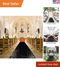 Wedding Aisle Runner Sequin Fabric Black 10FT Long Sparkle Walkway Rug