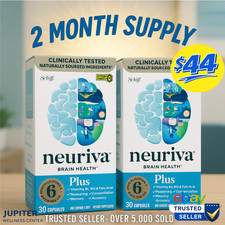 NEURIVA Plus Brain Supplement for Memory  Focus, 30 CT ea 2 Bottles Exp 2027