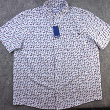 New Huk Shirt 2XL Kona White Crab Geometric Short Sleeve Button Down Stretch