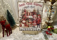 Santa Claus Express Train Handcrafted Victorian Christmas  Plaque Sign