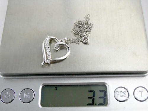 AU Sterling Silver Lab Created Diamond Heart Pendant Necklace 3.3g 18 Inches - Picture 12 of 14