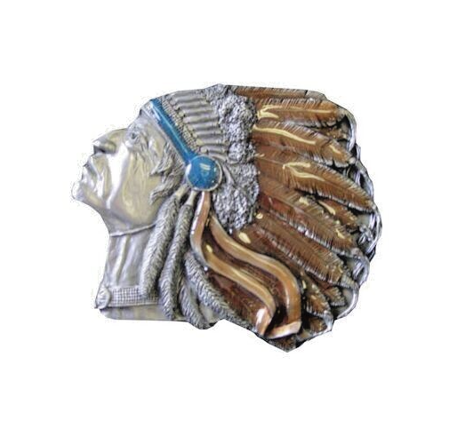 Western Indian American Chief in Head Dress theme Belt Buckle wes013