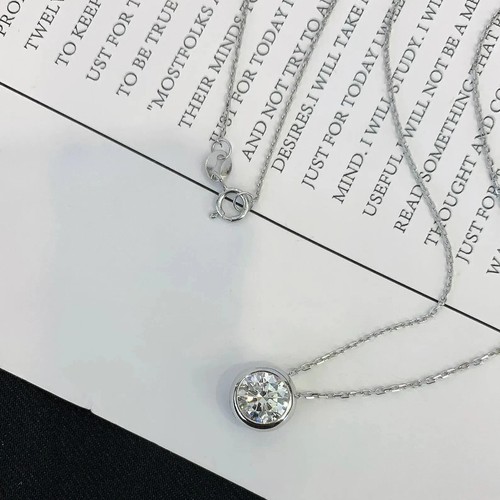 2 Ct Moissanite Round Cut 18" Inch Bezel Style Pendant In 14K White Gold Plated - Picture 3 of 5