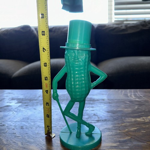 Portamonete vintage 8 1/4" alto Mr. Peanut verde plastica da collezione - Foto 7 di 7