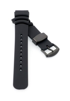 Premium Kautschuk Diver Uhrenarmband Modell Rafting-P schwarz 20 mm, komp. Seiko