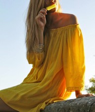 ZARA Embroidered Off The Shoulder Summer Boho Mini Dress Tunic Yellow 0881/008 S