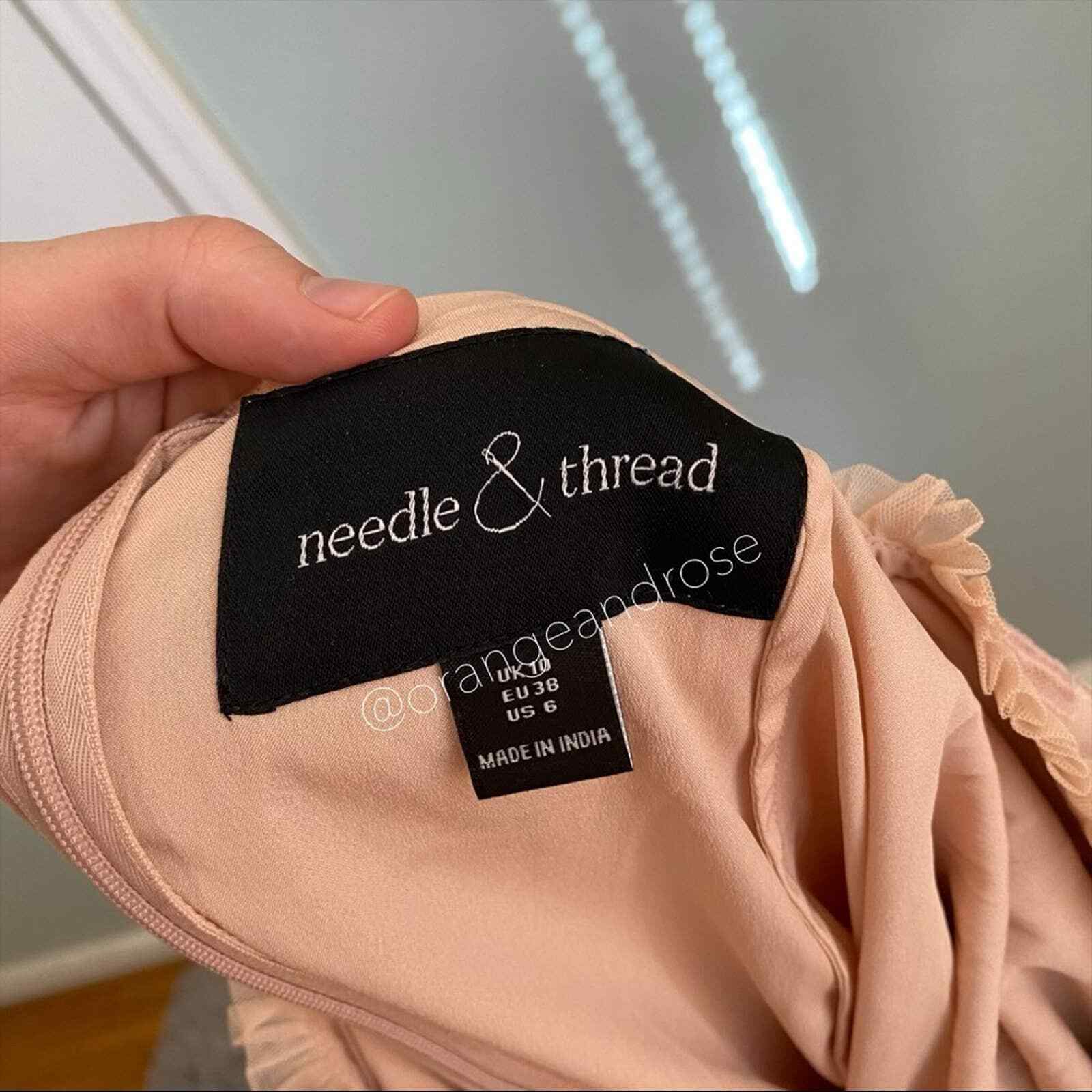 Needle & Thread Blush Pink Sequin Long Sleeve mesh Open Back Tulle Maxi Gown 6