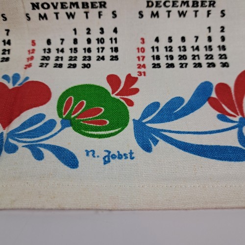 Asciugamano calendario 1972 Pennsylvania olandese nome ricamato FROST lino 28" x 16,5" - Foto 7 di 7