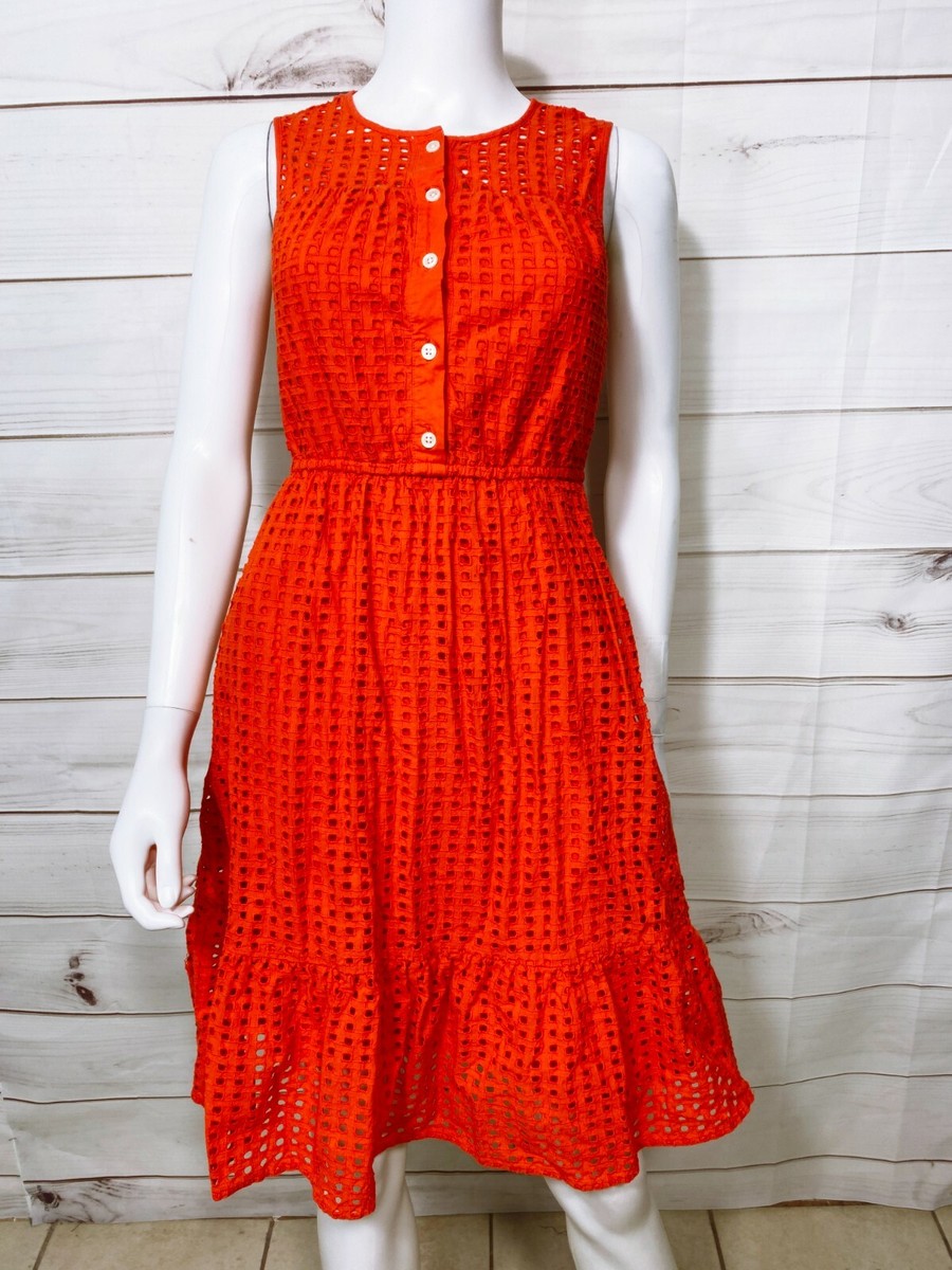 j crew orange eyelet dress Good condition J. Crew Shift Dress Bell Sleeve Eyelet Textured Size 2  Orange