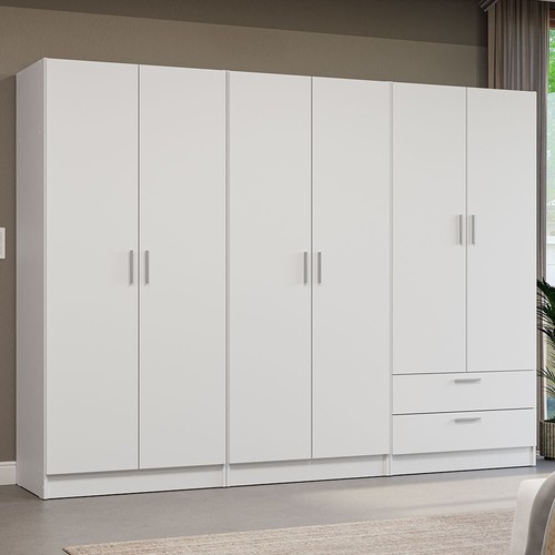 MADESA 6 Doors 2 Drawers Bedroom Wardrobe Set Armoire Closet Storage Cabinet - Picture 14 of 24