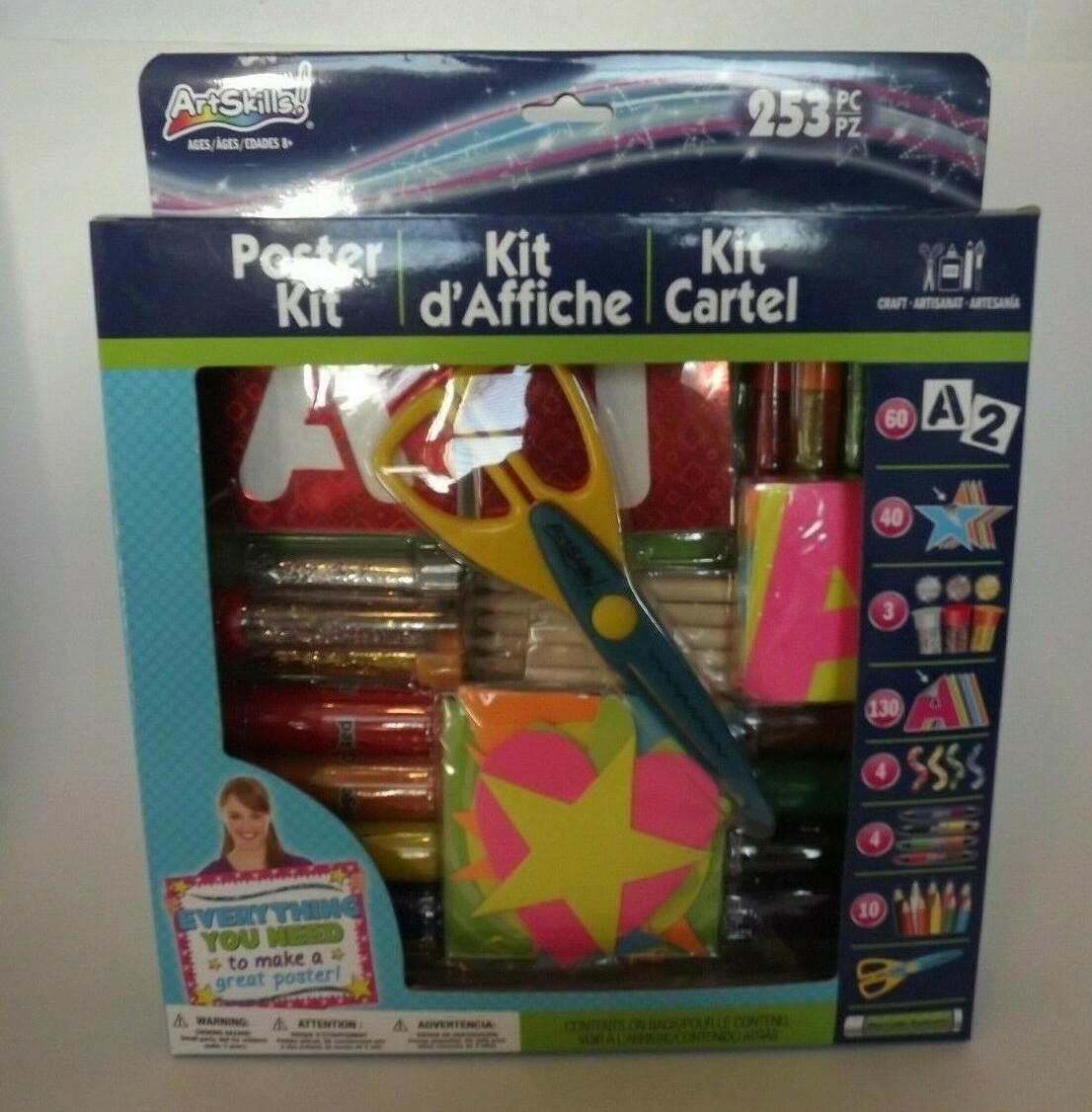Artskills Craft Poster Kit 253 Pieces Letters Stencils Scissors Markers Glitter