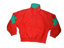 Vtg 90s EDDIE BAUER Bright Red Nylon WINDBREAKER JACKET Hiking Ski Coat Men's M