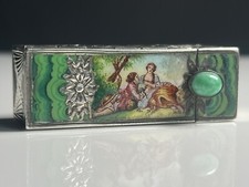 800 Silber Lippenstifthalter mit Spiegel Amor Szene mit feiner Emilie Jugendstil