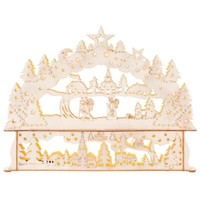 Schwibbogen Lichterbogen Winterlandschaft 10 Led Warm Weiß Batterie Holz Xmas