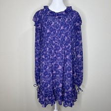 Free People These Dreams Violet Purple Floral Boho Long Sleeve Dress Sz L NWT