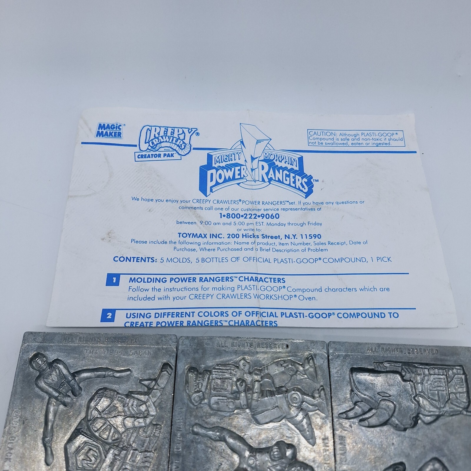 1994 Set Of 5 Mighty Morphin Power Rangers Metal Molds Toymax Creepy