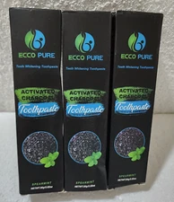 Ecco Pure Activated Charcoal Teeth Whitening Toothpaste w/ Toothbrush, Pack of 3
