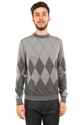 BALLANTYNE Wool Jumper Size 50 / M Argyle Striped Trim Made in Italy RRP  385 