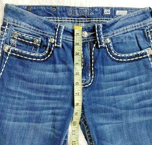 Miss Me Womens Boyfriend Capri Jeans Blue Medium Wash Stretch Embroidered 26 - Picture 9 of 10