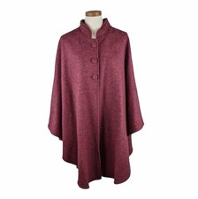 Kerry Woolen Mills Killarney Wool Poncho Cape Cloak Red Pink Button Front Vintag