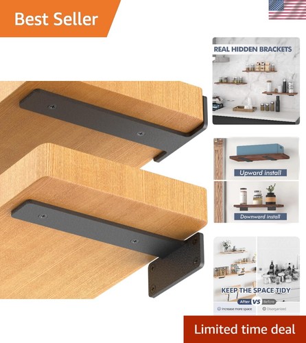 Pack Floating Shelf Brackets,1 inch Heavy Duty Industrial Shelf Bracket, Blac... - Picture 1 of 7