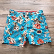 Caribbean Joe Island Supply Hawaiian Swim Trunks Beach Drawstring Waist 40 In