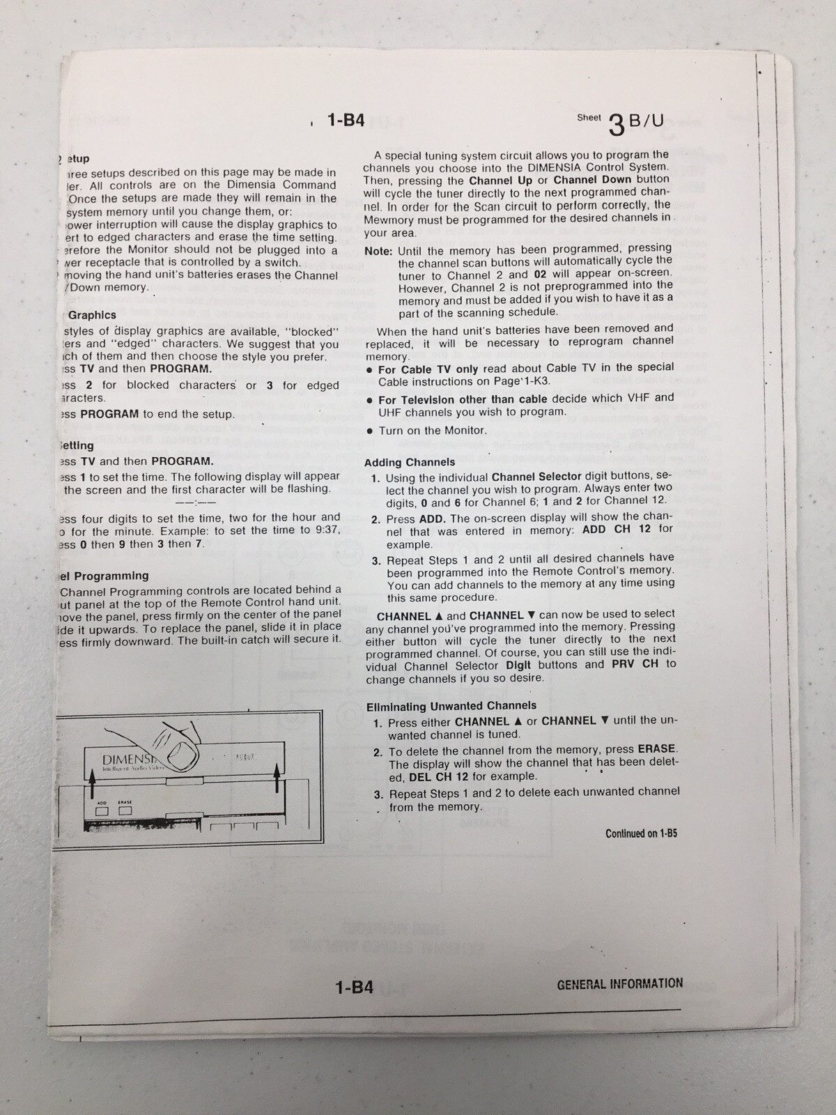 Vintage RCA Color Television Dimensia Remote Control 1985 TV CTC 132 Sheet 3 B/U