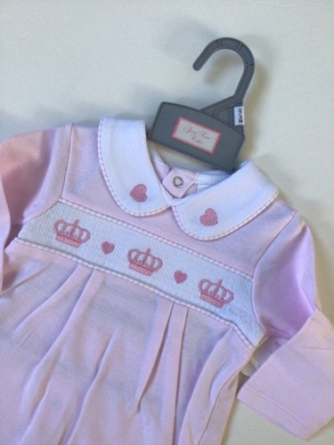 Baby Mädchen Spanischer Stil Gesmokte Krone Baby Grow Rosa Baumwolle Geschenk - Bild 2 von 5