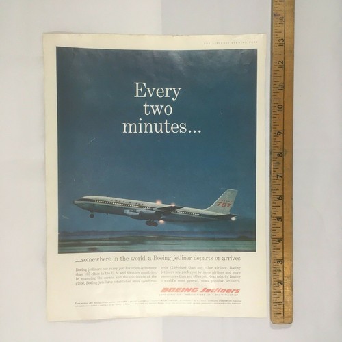1961 Boeing Jetliners Long Range 707 Every Two Minutes Magazine Ad Plane Color - Picture 3 of 3