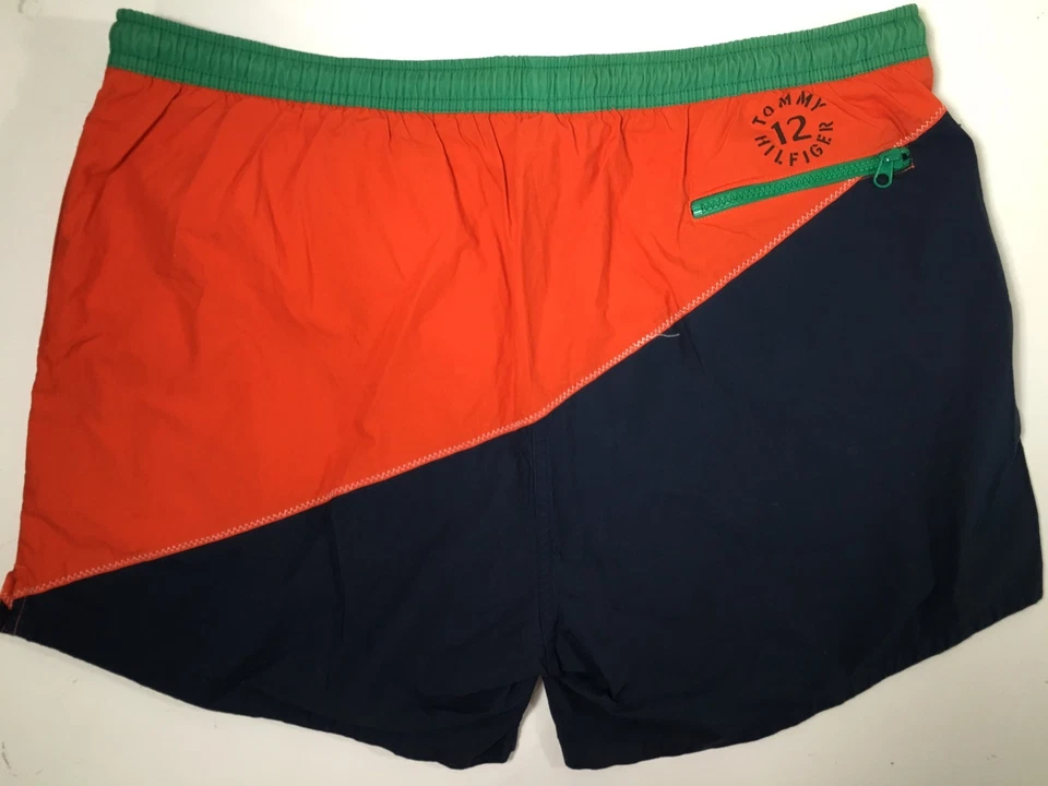 Vtg 90's Tommy Hilfiger Beach NAUTICAL FLAG Shorts COLOR BLOCK LOGO Swim Trunks - Image 4 of 4