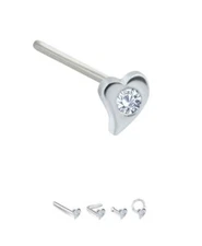 925 Sterling Silver Nose Ring Stud Straight LBend Screw Bone Heart 22 Gauge 22G