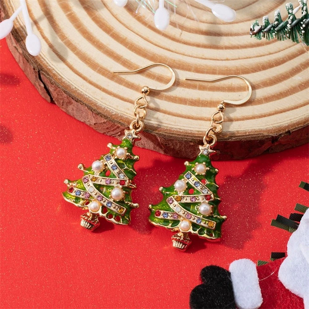 Gold christmas shop tree earrings