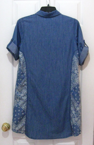 Summer Bandana Blue Chambray Mini Shirt Dress sz L - Picture 5 of 8