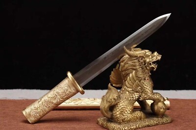 Traditional Dagger Ceremonial Chinese Knife Straight Double Edged Folded Steel