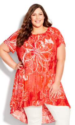 Avenue Womens Size 14 Coral Ombre Breeze Avery Crush Tunic Boho Chic Shirt Top