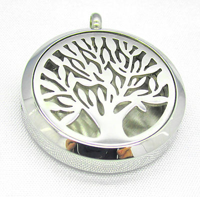 Stainless Steel Tree of Life Aromatherapy Diffuser Locket Pendant Necklace Pads