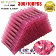 300Pcs Red Heat Shrink Butt Wire Connectors Crimp Terminals AWG 16-22 Gauge US