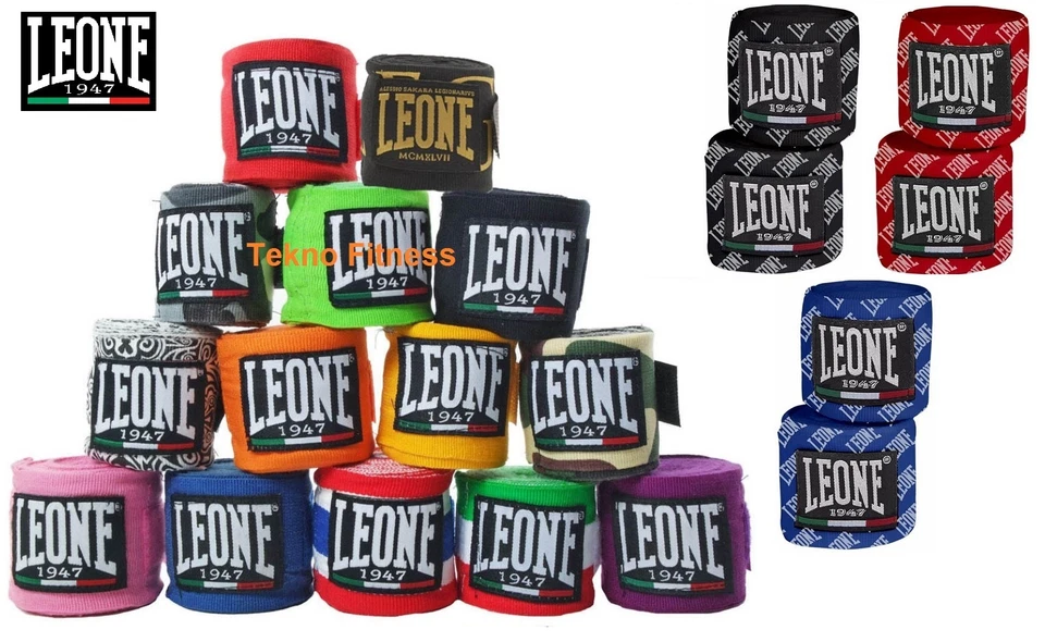 COPPIA DI BENDAGGI LEONE FASCE GUANTONI BENDE AB705 BOXE KICK 2,5mt 3,5mt 4,5mt