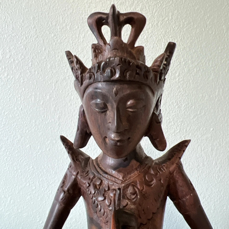 Tibetan Buddhist Deity Thai Zebra Wood Hand Carved Eastern Indian Art - Image 3 of 4