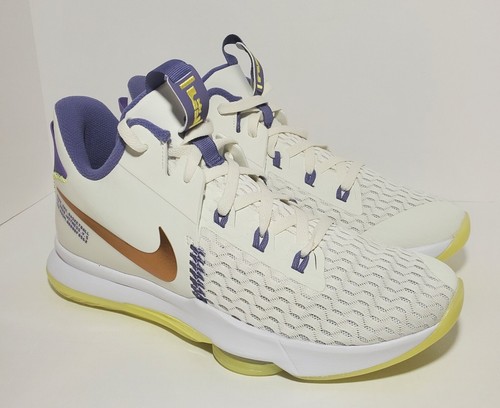 Scarpe Nike Lebron Witness 5 Lakers bianche viola CQ9380 102 da uomo taglia 12 Air Zoom - Foto 1 di 10